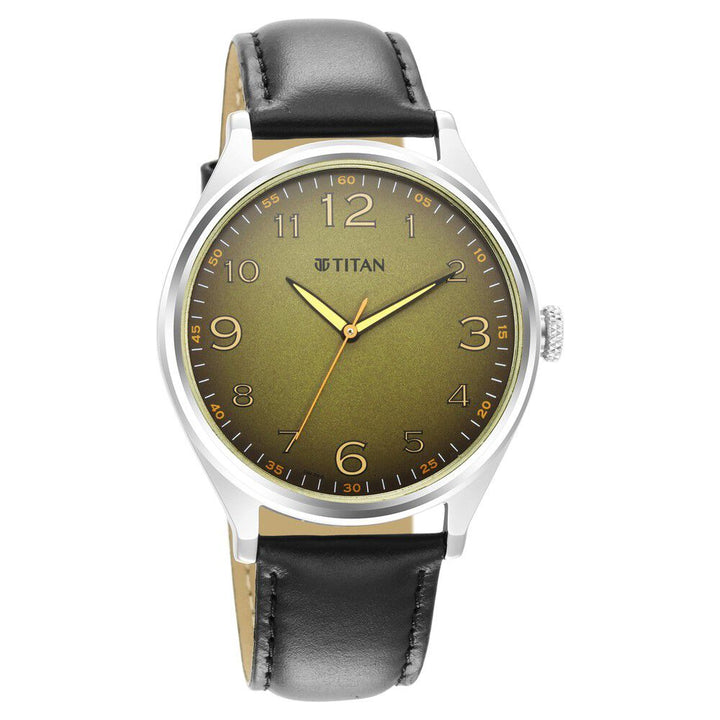 Titan Trendsetters Green Dial Analog Leather Strap Watch for Men-1802SL15