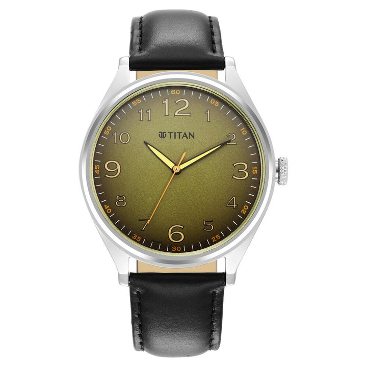Titan Trendsetters Green Dial Analog Leather Strap Watch for Men-1802SL15