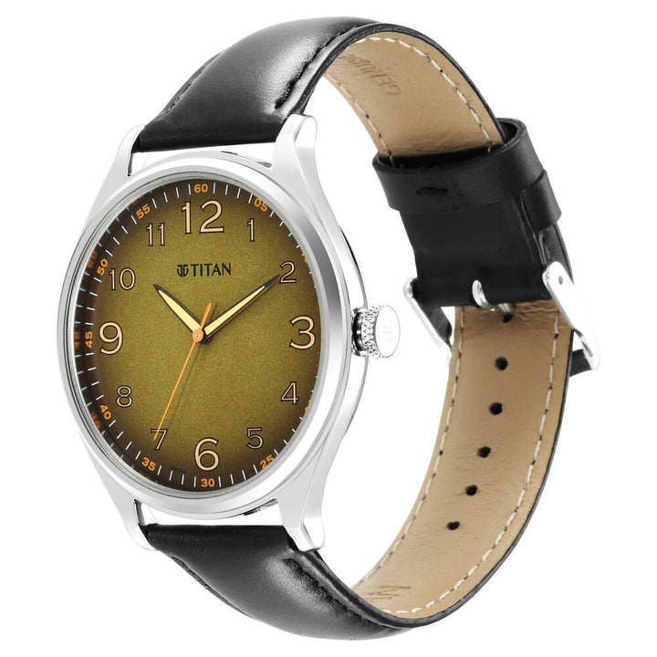 Titan Trendsetters Green Dial Analog Leather Strap Watch for Men-1802SL15