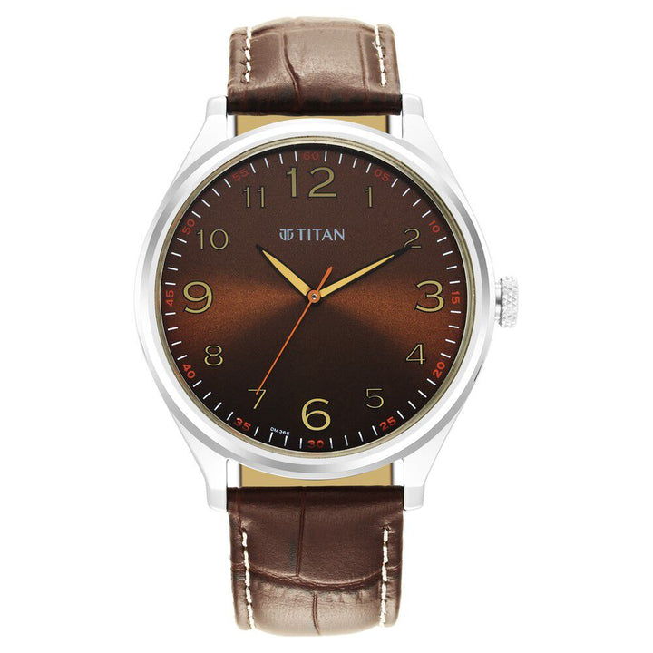 Titan Trendsetters Dark Brown Dial Analog Leather Strap watch for Men-1802SL16