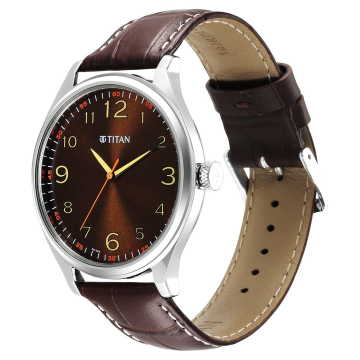 Titan Trendsetters Dark Brown Dial Analog Leather Strap watch for Men-1802SL16
