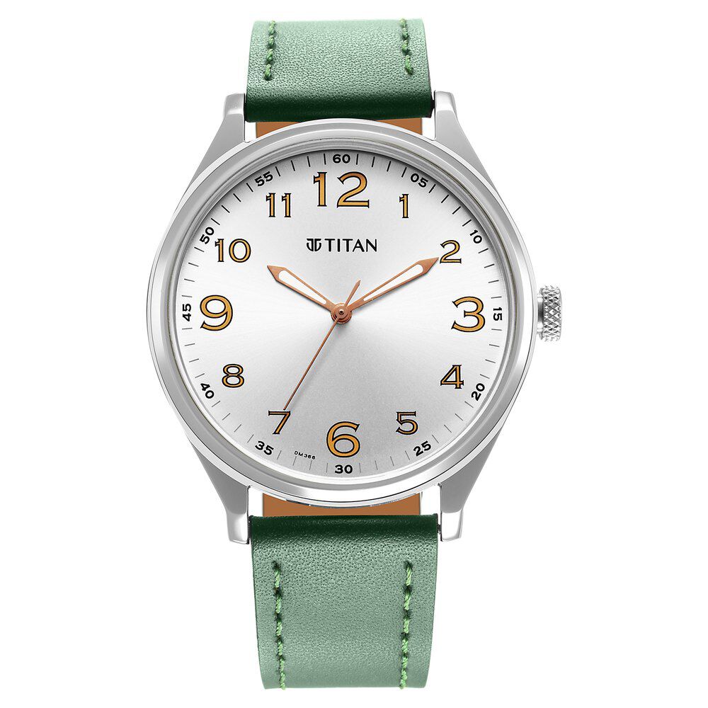 Titan Quartz Analog Silver White Dial Leather Strap Watch for Men-1802SL20