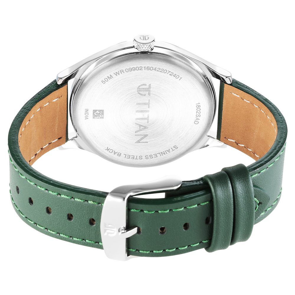 Titan Quartz Analog Silver White Dial Leather Strap Watch for Men-1802SL20