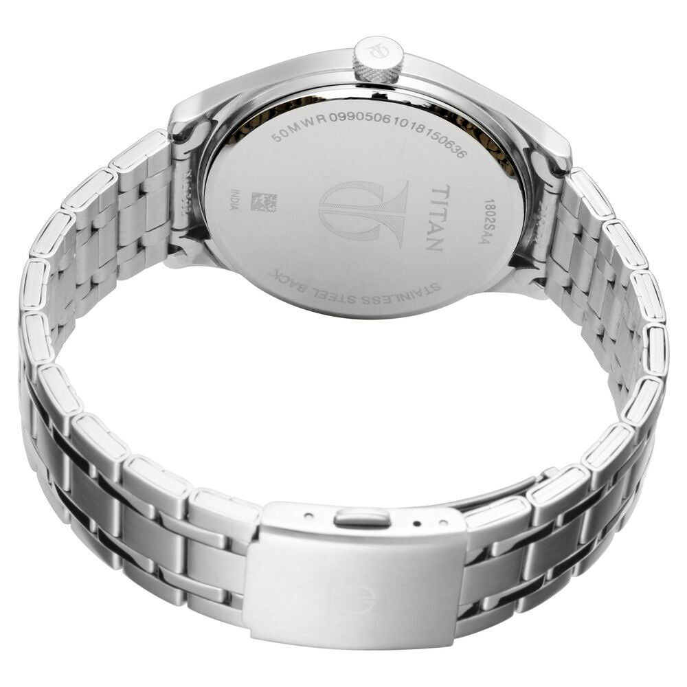 Titan Men's Minimalist Zen Watch: Sleek Metal Strap with Contrast Hands NS1802SM02