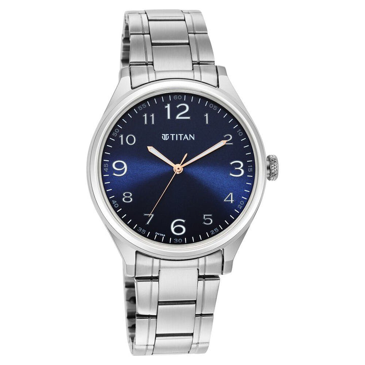 Titan Quartz Analog Blue Dial Stainless Steel Strap Watch for Men-1802SM05