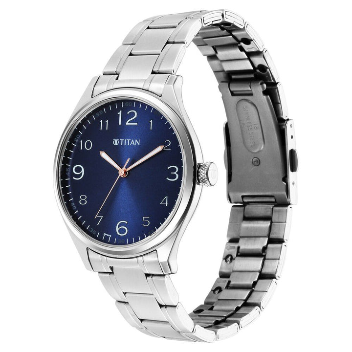 Titan Quartz Analog Blue Dial Stainless Steel Strap Watch for Men-1802SM05