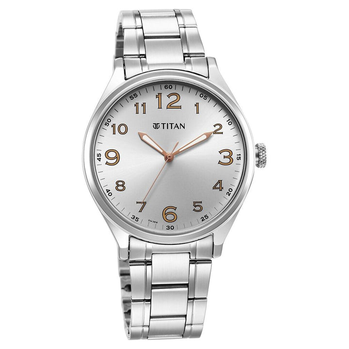 Titan Quartz Analog Silver White Dial Metal Strap Watch for Men-1802SM08