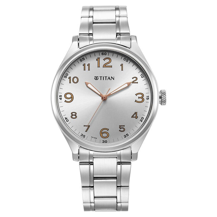 Titan Quartz Analog Silver White Dial Metal Strap Watch for Men-1802SM08