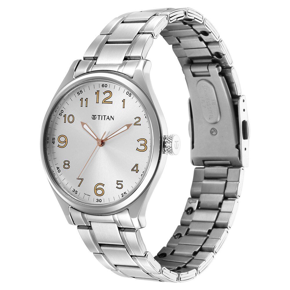 Titan Quartz Analog Silver White Dial Metal Strap Watch for Men-1802SM08