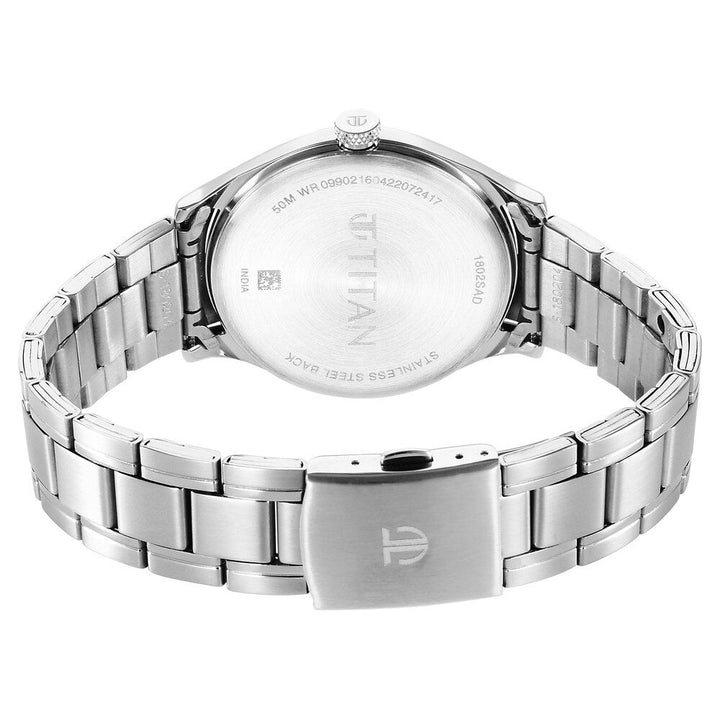 Titan Quartz Analog Silver White Dial Metal Strap Watch for Men-1802SM08