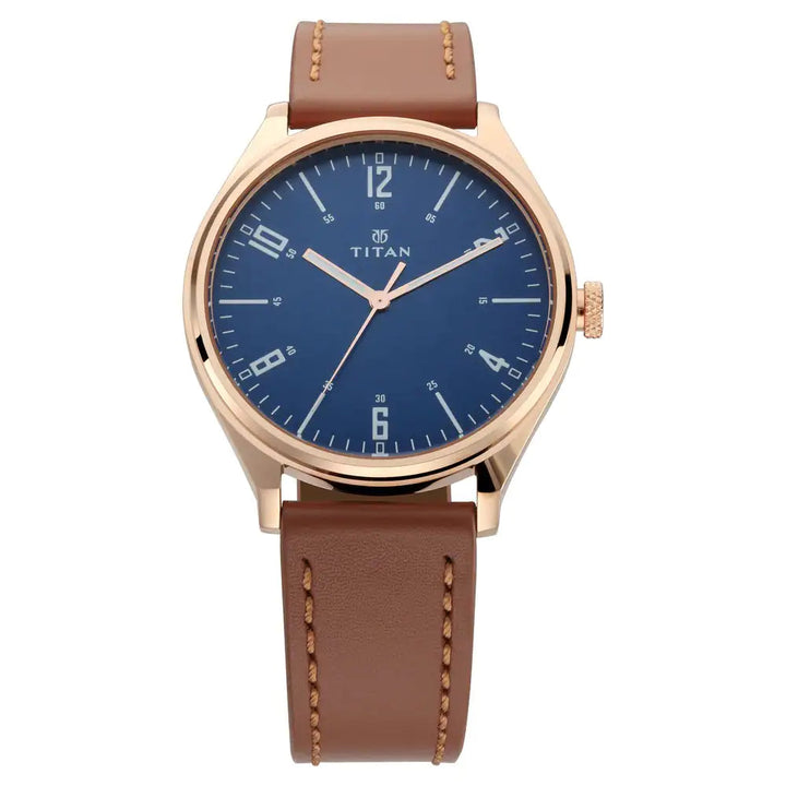 Titan Workwear Watch with Blue Dial & Brown Leather Strap NN1802WL01 (DJ151)