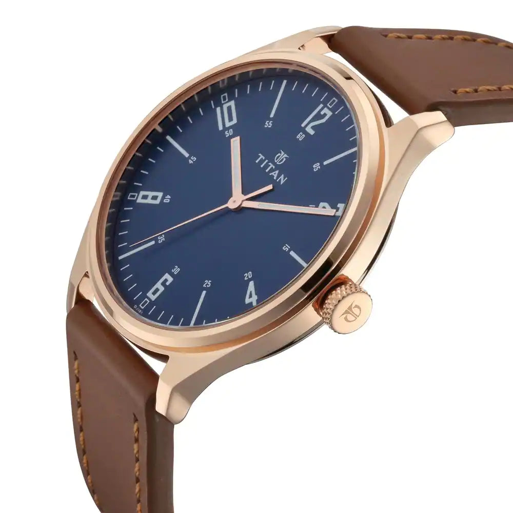 Titan Workwear Watch with Blue Dial & Brown Leather Strap NN1802WL01 (DJ151)