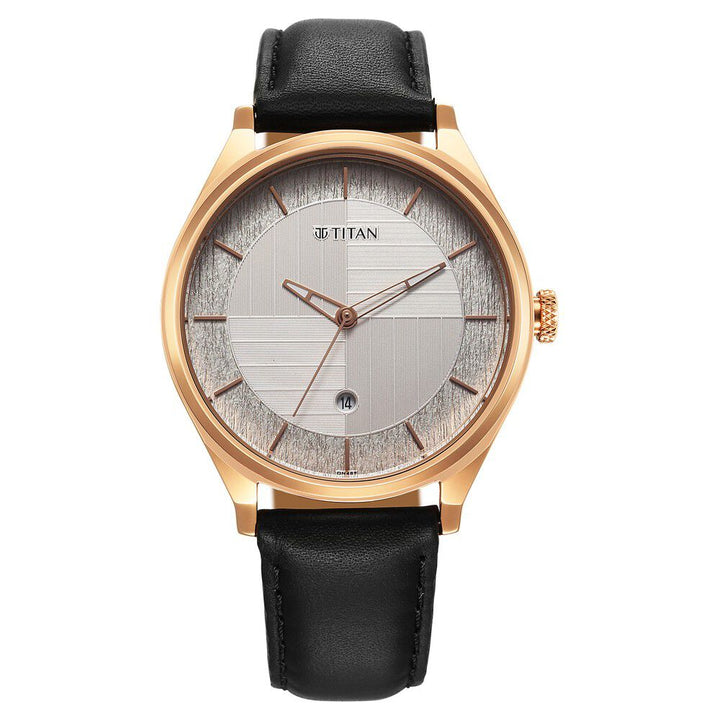 Titan Neo Economy Quartz Analog with Date Silver Dial Black Leather Strap Watch For Men 1802WL02