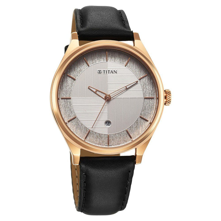 Titan Neo Economy Quartz Analog with Date Silver Dial Black Leather Strap Watch For Men 1802WL02