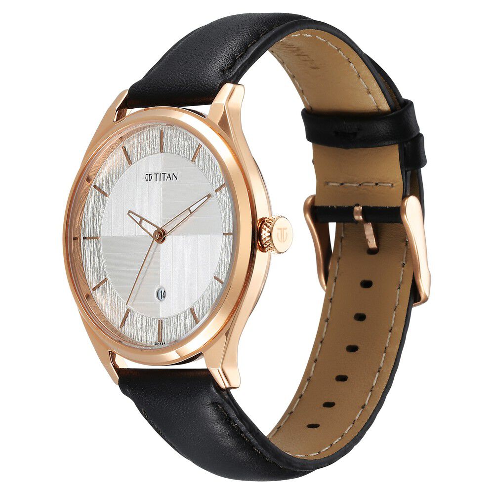 Titan Neo Economy Quartz Analog with Date Silver Dial Black Leather Strap Watch For Men 1802WL02