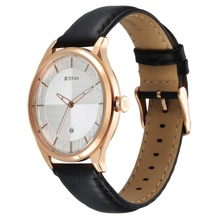 Titan Neo Economy Quartz Analog with Date Silver Dial Black Leather Strap Watch For Men 1802WL02