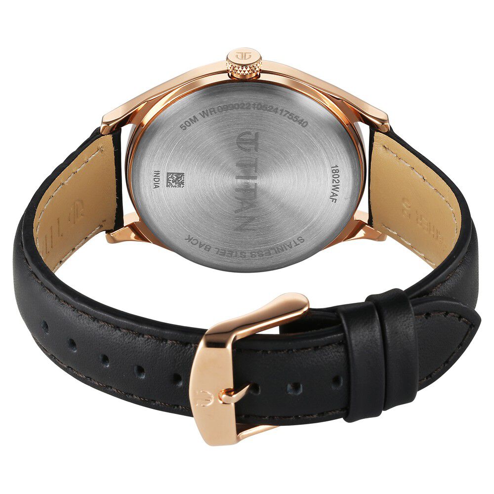 Titan Neo Economy Quartz Analog with Date Silver Dial Black Leather Strap Watch For Men 1802WL02