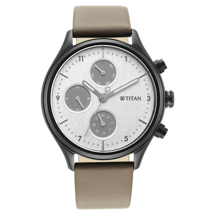 Titan Neo Silver Quartz Multifunction Leather Strap Watch for Men NS1803NL02