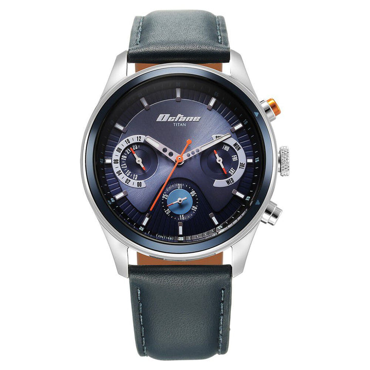 Titan Octane Quartz Multifunction Blue Dial With Blue Leather Strap Watch For Men 1805KL01