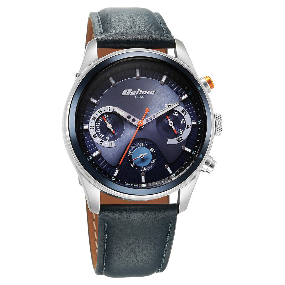 Titan Octane Quartz Multifunction Blue Dial With Blue Leather Strap Watch For Men 1805KL01