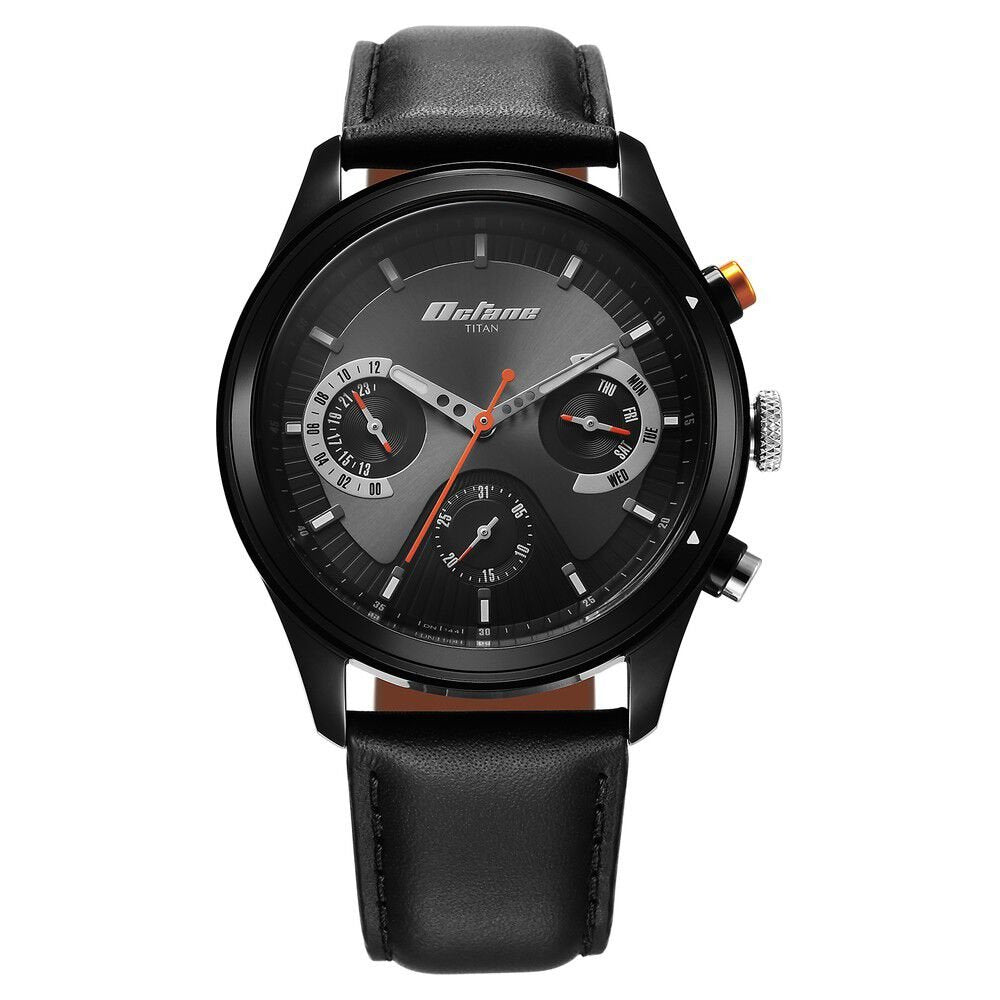 Titan Octane Quartz Multifunction Black Dial With Black Leather Strap Watch For Men - The Watch Factory ®