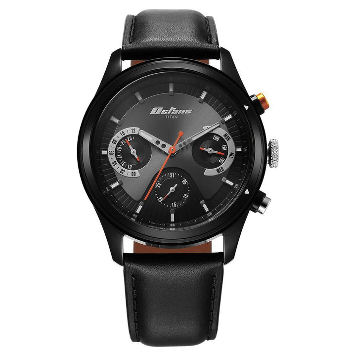 Titan Octane Quartz Multifunction Black Dial With Black Leather Strap Watch For Men - The Watch Factory ®