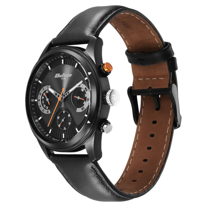 Titan Octane Quartz Multifunction Black Dial With Black Leather Strap Watch For Men 1805KL02