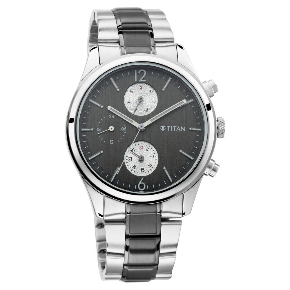 Titan Men's Metropolitan Charm: Men's Multifunctional Anthra Watch with Metallic Accents - The Watch Factory ®