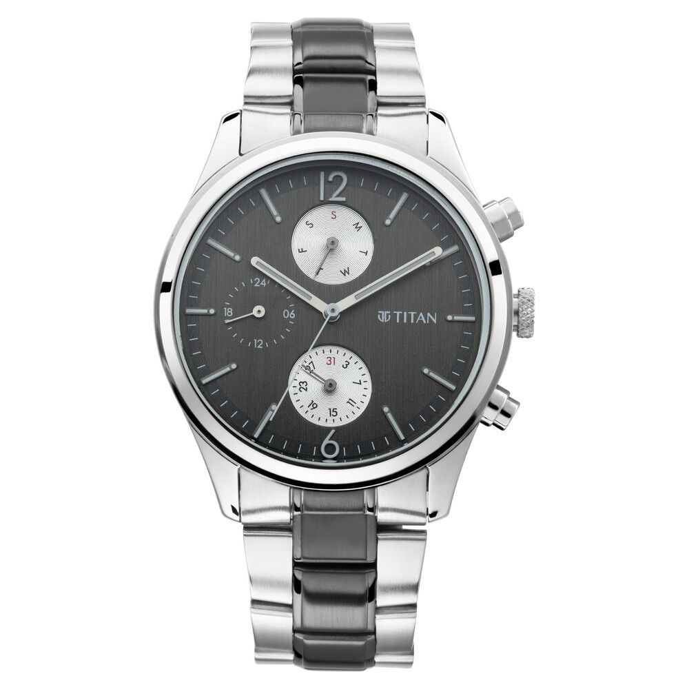 Titan Men's Metropolitan Charm: Men's Multifunctional Anthra Watch with Metallic Accents - The Watch Factory ®