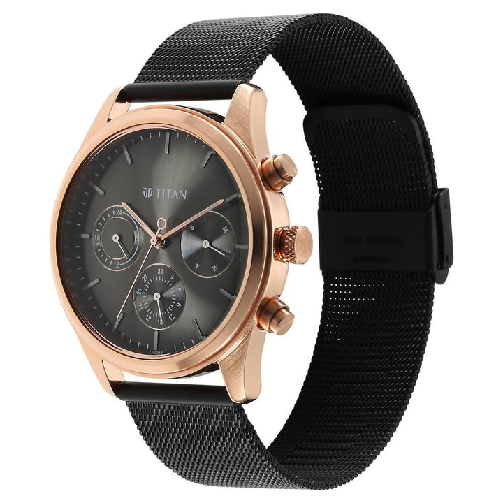 Titan Noir Anthracite Dial Analog Stainless Steel Strap Watch for Men-1805KM05