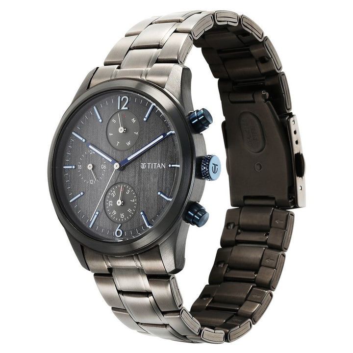 Titan Neo Splash Quartz Multifunction Anthracite Dial Stainless Steel Strap Watch for Men - The Watch Factory ®