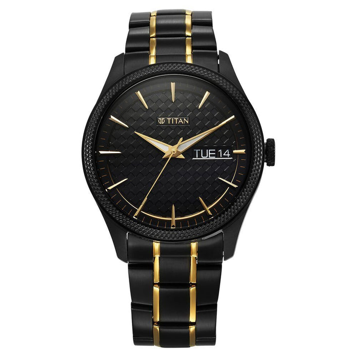 Titan Regalia Opulent Quartz Analog with Day and Date Black Dial Two Toned Stainless Steel Strap Watch for Men - The Watch Factory ®