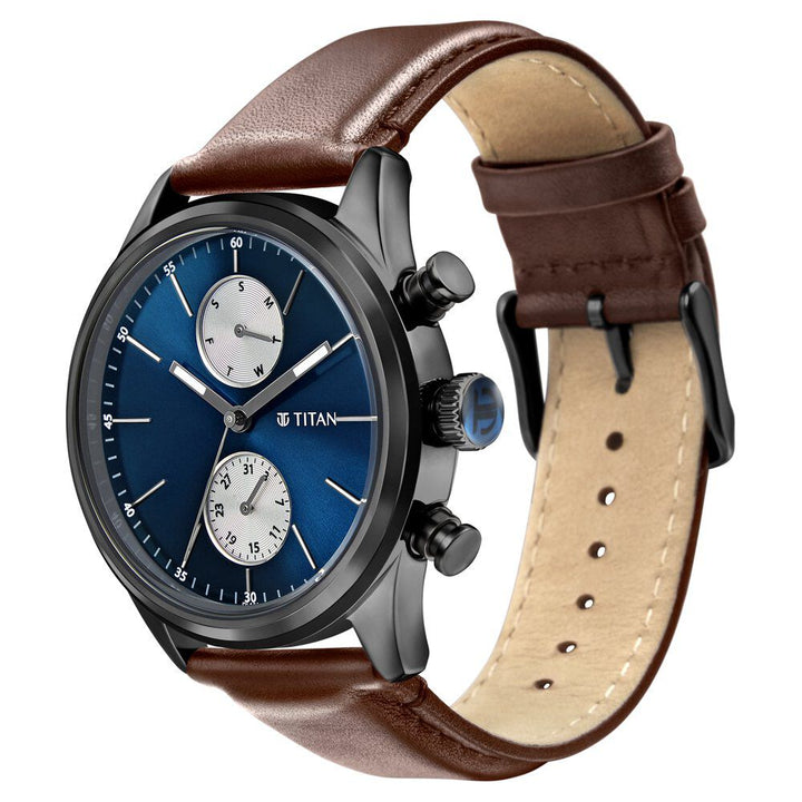 Titan Elmnt Brown Dial Analog Leather Strap Watch for Men-1805NL03