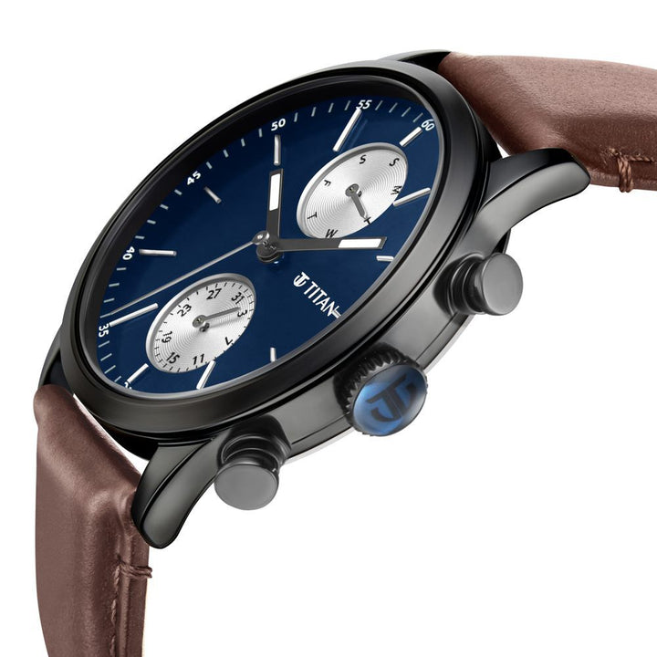 Titan Elmnt Brown Dial Analog Leather Strap Watch for Men-1805NL03