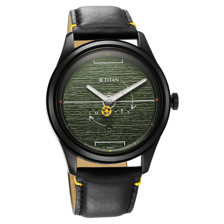 Titan Soccer Quartz Analog Green Dial Leather Strap Unisex Watch-1805NL04