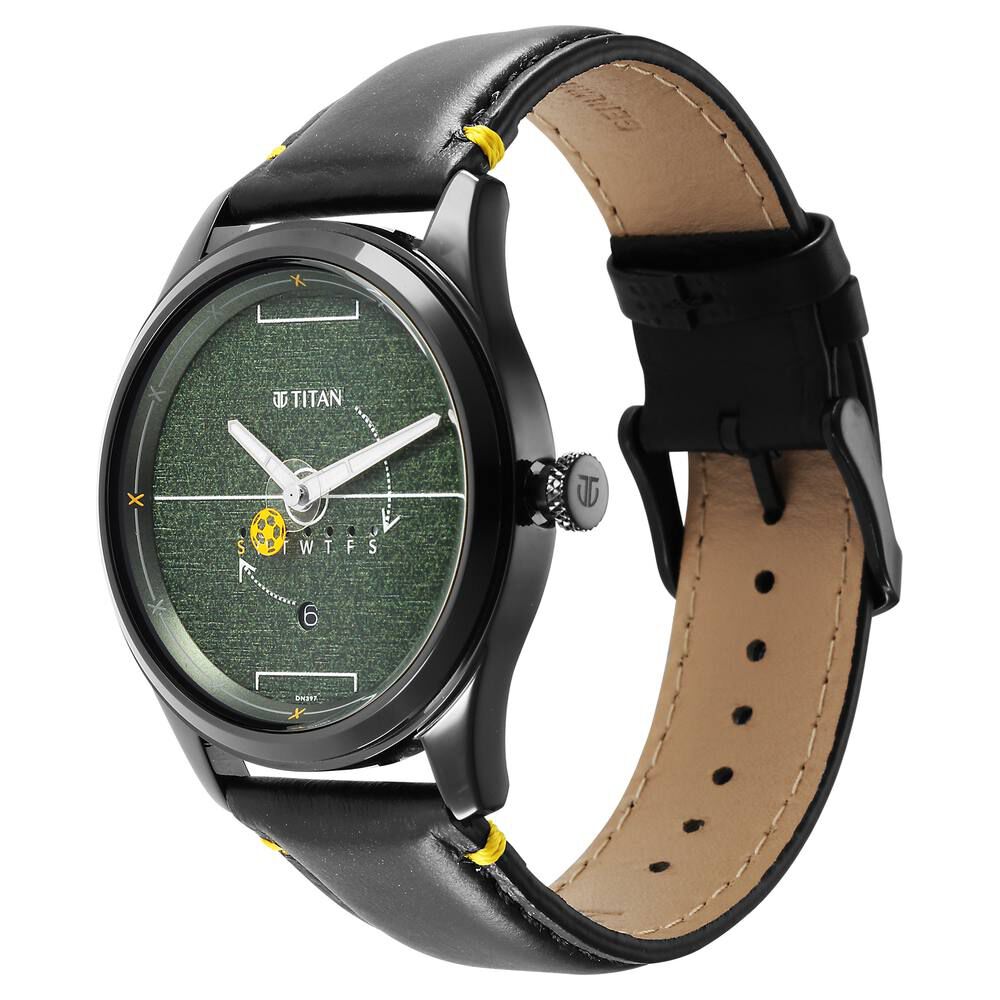 Titan Soccer Quartz Analog Green Dial Leather Strap Unisex Watch-1805NL04