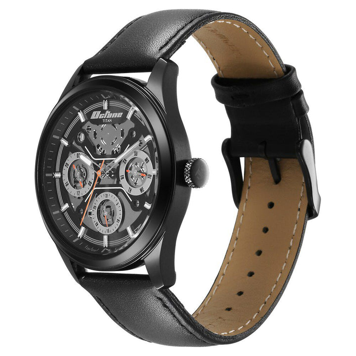 Titan Octane Quartz Multifunction Black Dial With Black Leather Strap Watch For Men 1805NL07