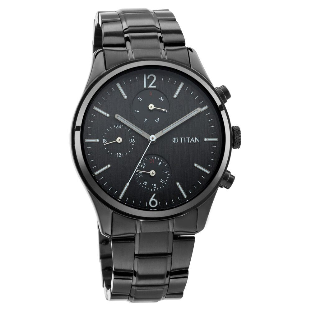 Titan Workwear Multifunction Black Dial Black Metal Strap Watch For Men - The Watch Factory ®