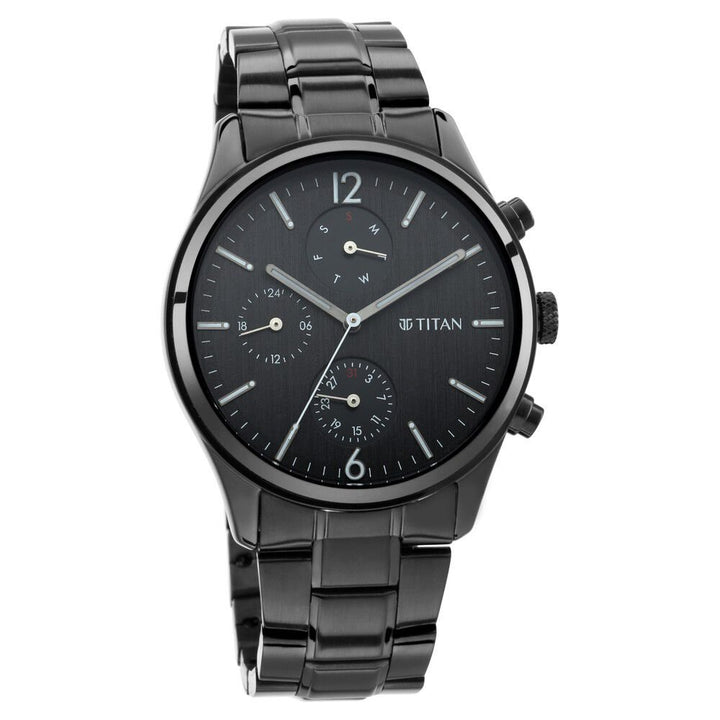 Titan Workwear Multifunction Black Dial Black Metal Strap Watch For Men - The Watch Factory ®