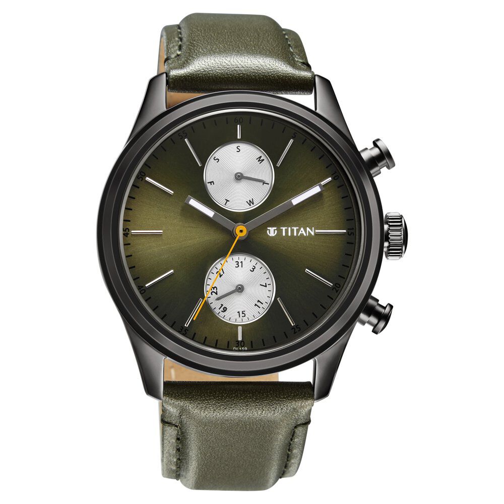 Titan Elmnt Green Dial Analog Leather Strap watch for Men-1805QL01