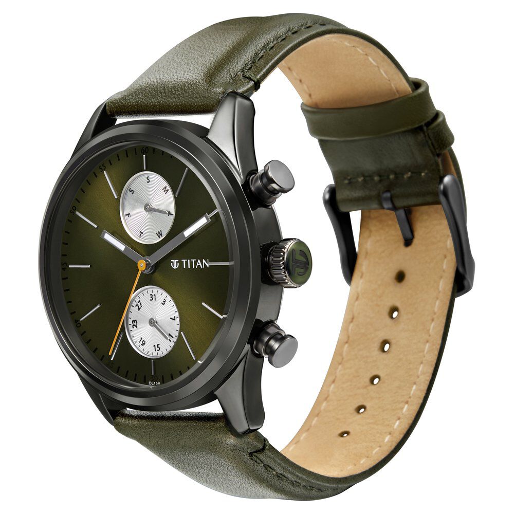 Titan Elmnt Green Dial Analog Leather Strap watch for Men-1805QL01