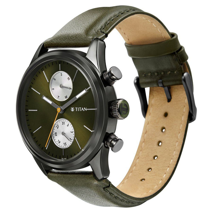 Titan Elmnt Green Dial Analog Leather Strap watch for Men-1805QL01