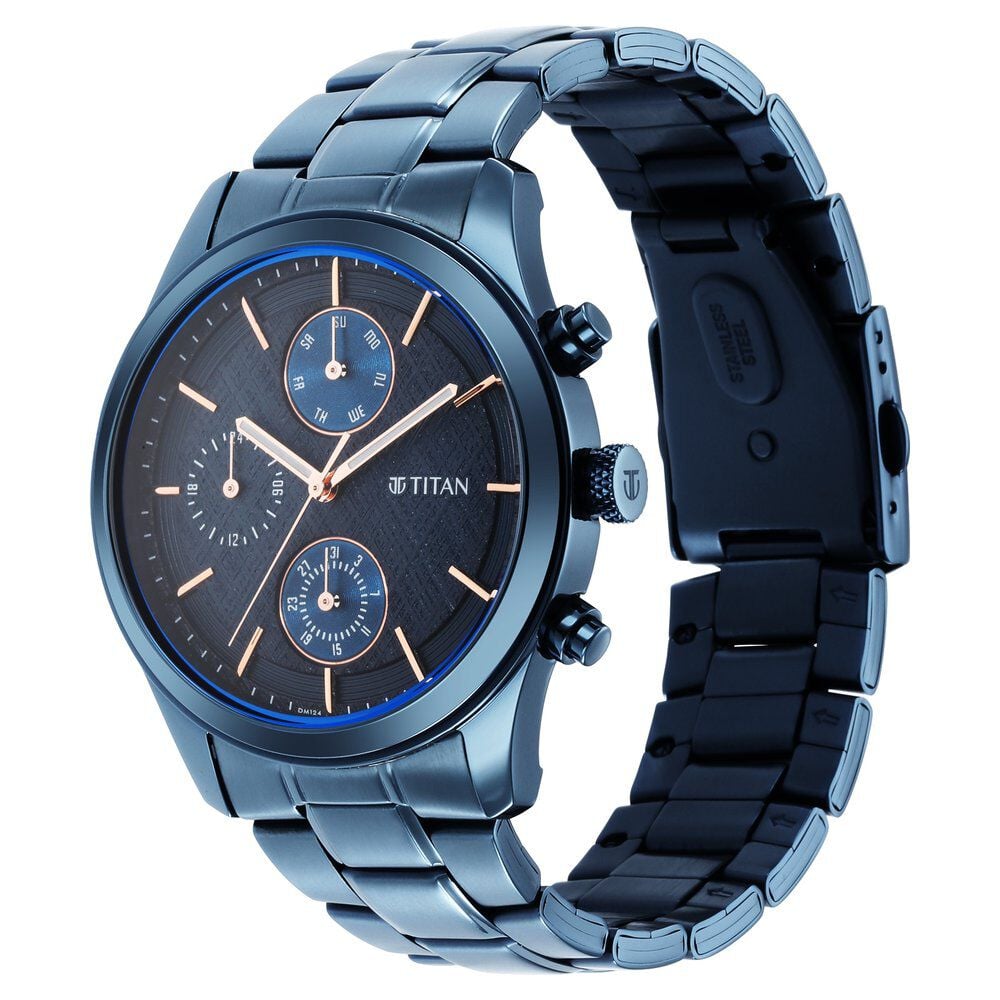 Titan Neo Splash Quartz Analog with Date Blue Dial Blue Stainless Steel Strap Watch For Men - The Watch Factory ®