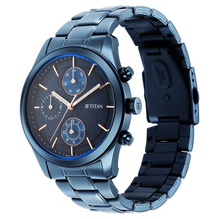 Titan Neo Splash Quartz Analog with Date Blue Dial Blue Stainless Steel Strap Watch For Men - The Watch Factory ®