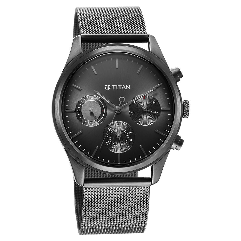 Titan Quartz Analog Anthracite Dial Stainless Steel Strap Watch for Men-1805QM03