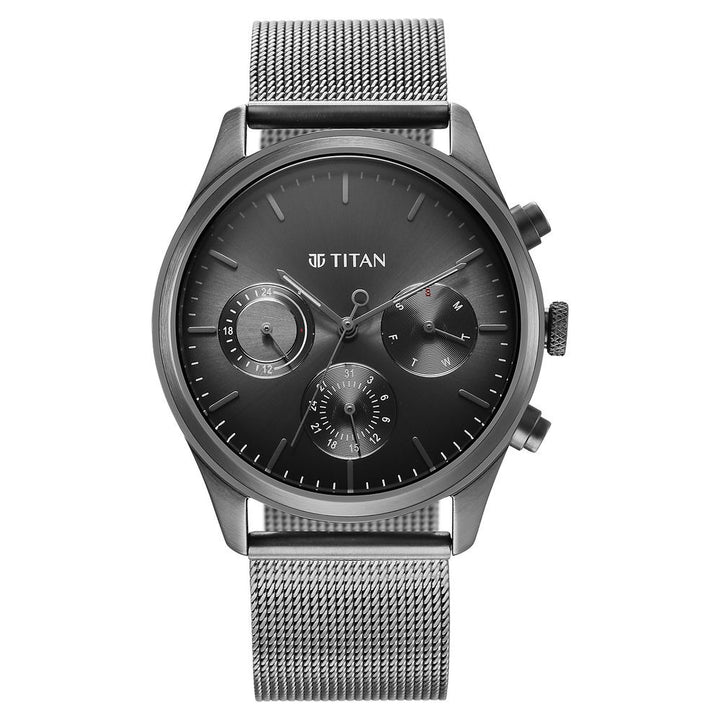 Titan Quartz Analog Anthracite Dial Stainless Steel Strap Watch for Men-1805QM03