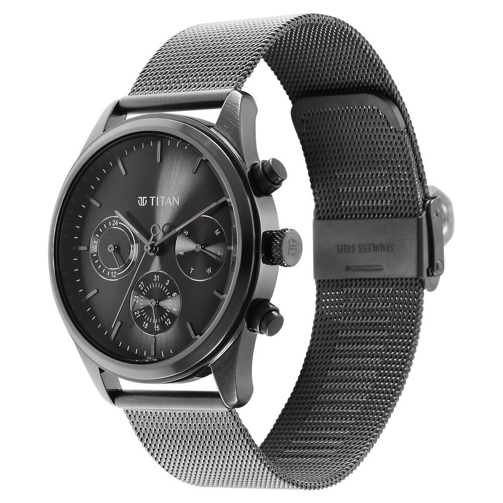 Titan Quartz Analog Anthracite Dial Stainless Steel Strap Watch for Men-1805QM03