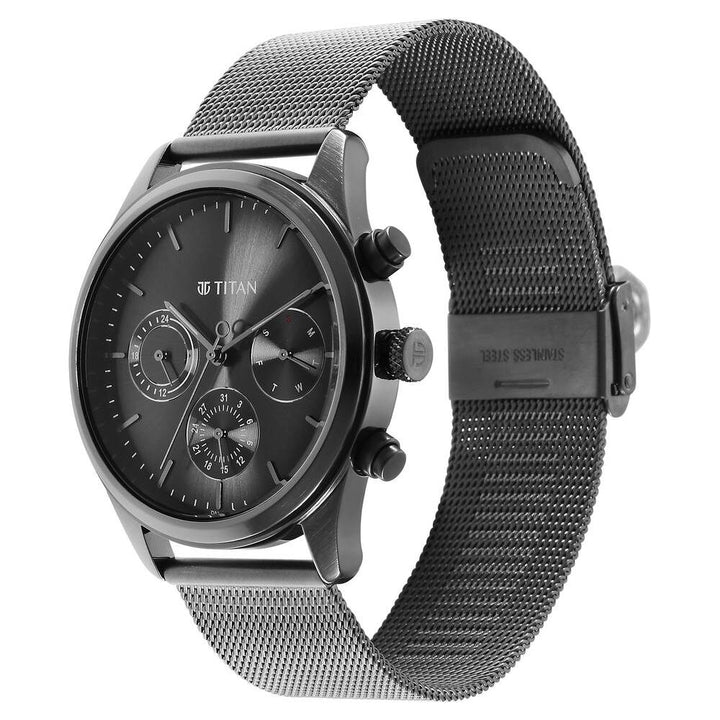 Titan Quartz Analog Anthracite Dial Stainless Steel Strap Watch for Men-1805QM03
