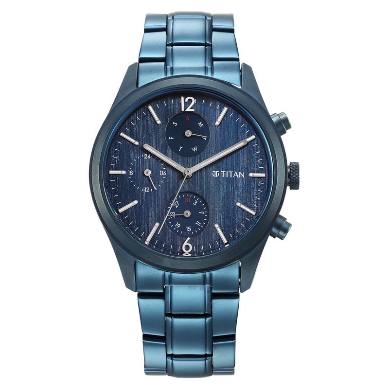 Titan Neo Splash Blue Dial Quartz Multifunction Stainless Steel Strap Watch For Men