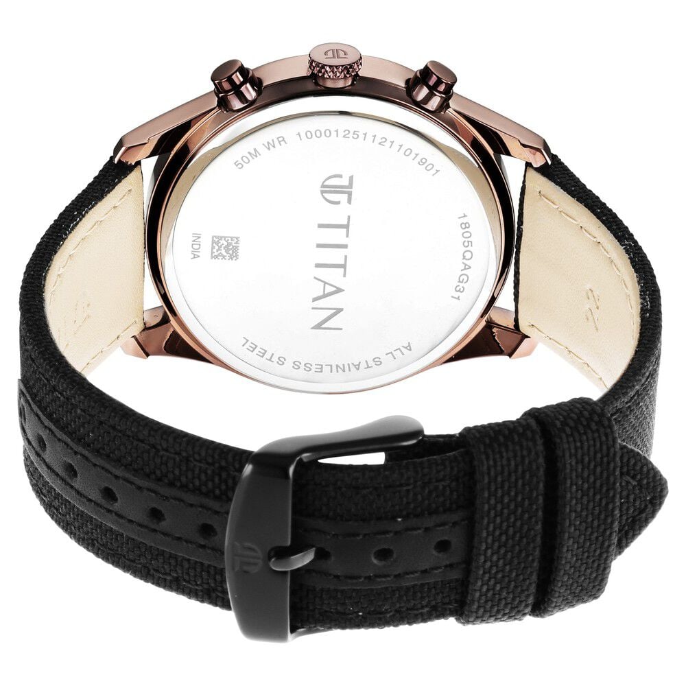 Titan Men's Infinity Chrono watch: Precise Blue Dial, Rose Gold Highlights, Durable Leather Strap - The Watch Factory ®